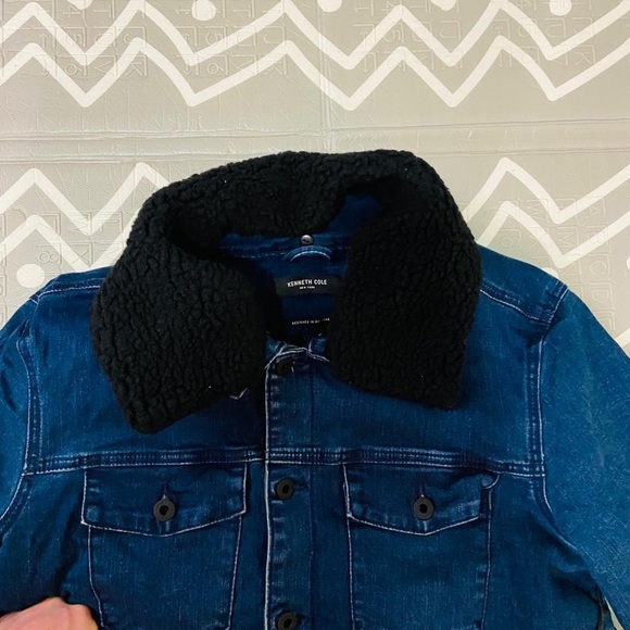 Kenneth Cole denim jean Sherpa jacket coat - Picture 7 of 10